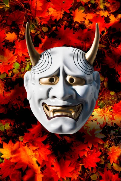 Digitaal Collage Beeld Met Traditioneel Japans Demon Theater Masker — Stockfoto