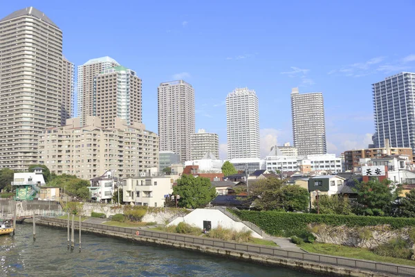 Sumida Nehri ve şehrin silueti. Tokyo, Japonya.