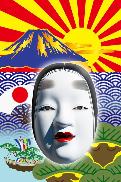 Digital Collage Bild Med Traditionell Japansk Teatermask — Stockfoto