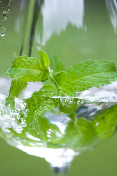Glas Wasser Mit Minze Nahaufnahme — Stockfoto