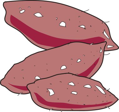 Üç çiğ patates yan yana yatıyor.