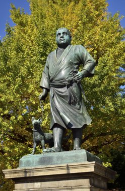 Japon politikacı Saigo Takamori 'nin heykeli ve Ueno Park, Tokyo, Japonya' daki son Edo döneminin devlet adamı..