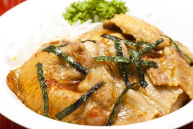 Japon mutfağı. Arka planda zencefilli pilav kasesi