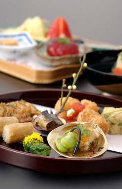 Geleneksel Japon yemeğinin mutfak fotoğrafı.