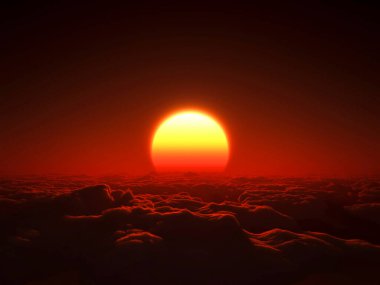 Kızıl gün doğumu ve bulutlar