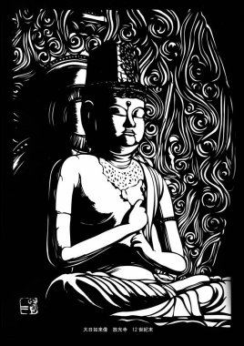Budist tanrının siyah-beyaz çizimi