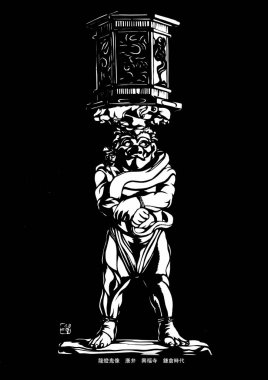 Budist tanrının siyah-beyaz çizimi