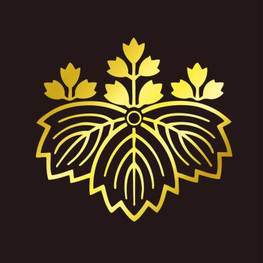 Geleneksel Japon aile arması logosu altın rengi, çiçek elementleri.