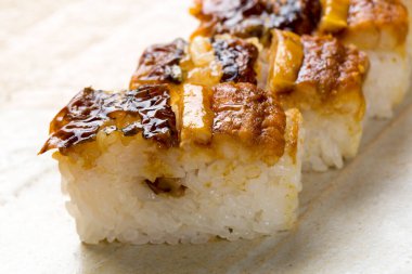 Japon suşi yemekleri, Asya yemeklerine yakın çekim.