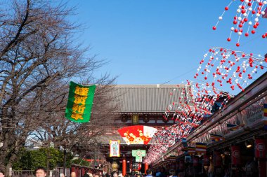 Bayram sırasında eski bir Japon türbesinde yoğun kalabalık