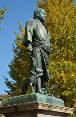 Japon politikacı Saigo Takamori 'nin heykeli ve Ueno Park, Tokyo, Japonya' daki son Edo döneminin devlet adamı..
