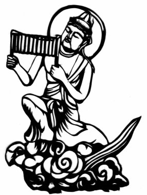 Budist tanrının siyah-beyaz çizimi