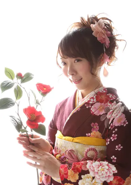 Portrait Beautiful Young Japanese Woman Traditional Kimono — Stock Photo, Image
