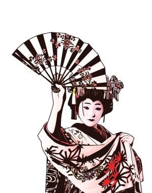 Japon geyşa karakterinin şık bir tasviri.