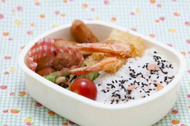 fried shrimps with rice and vegetables 