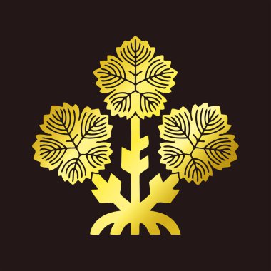 Geleneksel Japon aile arması logosu altın rengi, çiçek elementleri.