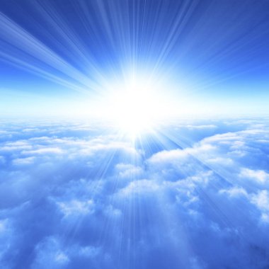 mavi gökyüzü güneş ışınları ve bulutlarla     