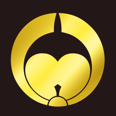 Geleneksel Japon aile arması logosu altın rengi, çiçek elementleri.