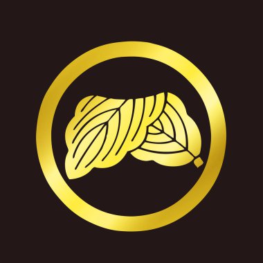Geleneksel Japon aile arması logosu altın rengi, çiçek elementleri.