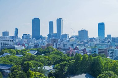 Tokyo, Japonya 'da gündüz vakti çatıları olan şehir manzarası