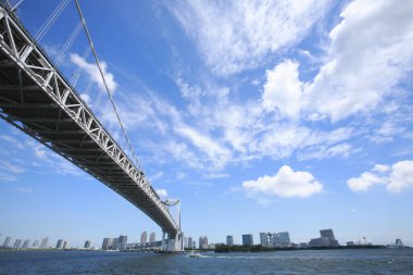 Şehrin köprüsü ve Japonya 'nın mavi gökyüzü.