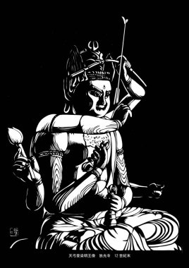 Budist tanrının siyah-beyaz çizimi