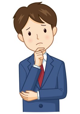 Çizgi film işadamı eli çenesinde düşünür.