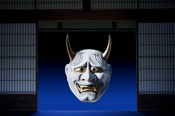 Immagine Collage Digitale Con Maschera Teatro Demone Tradizionale Giapponese — Foto Stock