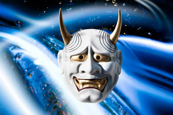 Digitales Collage Bild Mit Traditioneller Japanischer Dämonentheatermaske — Stockfoto