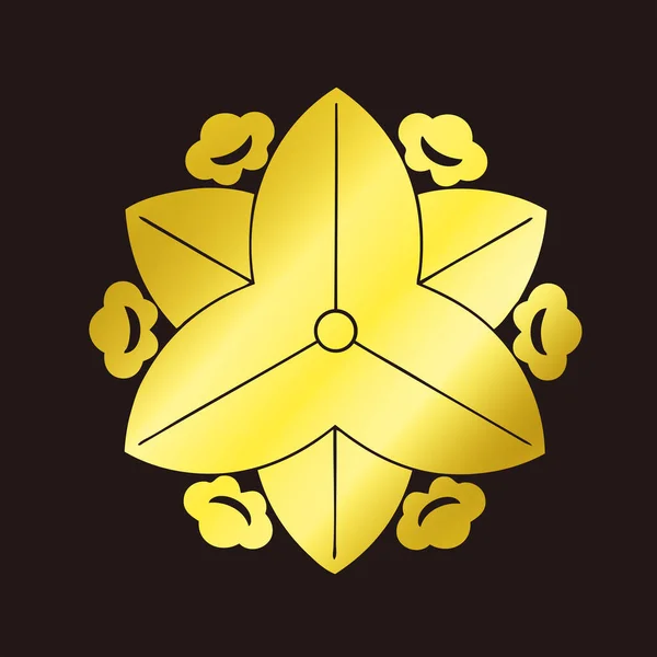 Geleneksel Japon aile arması logosu altın rengi, çiçek elementleri.