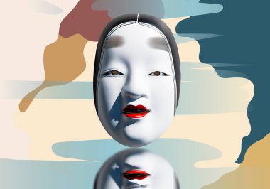 Soyut arka planda geleneksel Japon tiyatro maskesi