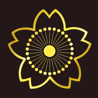 Geleneksel Japon aile arması logosu altın rengi, çiçek elementleri.