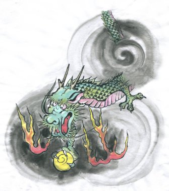 Uzun kuyruklu yeşil ejderha çizimi