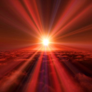 Kızıl gün doğumu ve bulutlar