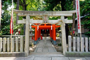 Güzel antik Japon tapınak kapılarının manzaralı görüntüsü.