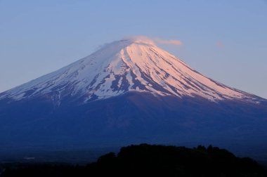 Japonya 'nın ünlü Fuji dağının manzaralı görüntüsü.