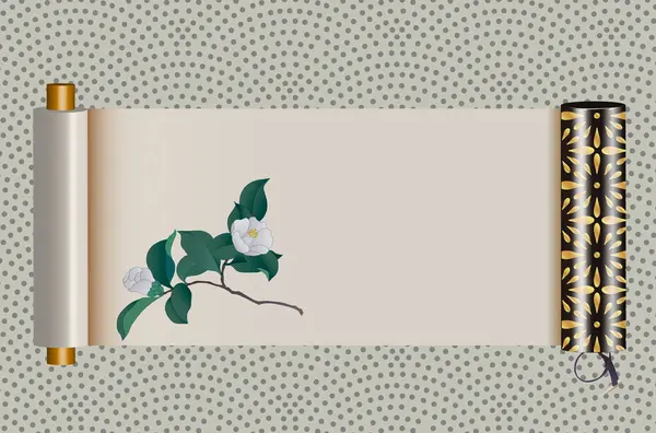 Illustrazione Giapponese Della Carta Scorrimento Con Bei Fiori — Foto Stock