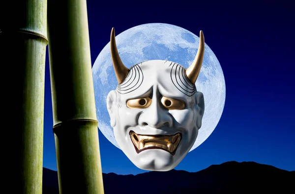 Цифровой Коллаж Традиционной Японской Маской Театра Демонов — стоковое фото