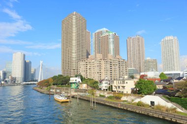 Sumida Nehri ve köprüsü. Tokyo, Japonya.