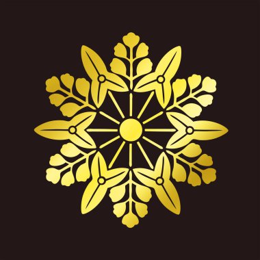 Geleneksel Japon aile arması logosu altın rengi, çiçek elementleri.