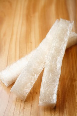 Showing translucent edible gelatin strips