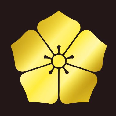 Geleneksel Japon aile arması logosu altın rengi, çiçek elementleri.