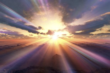 Gökyüzünde bulutlarla aydınlık bir gün doğumu