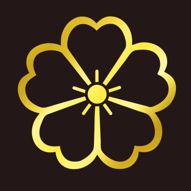 Geleneksel Japon aile arması logosu altın rengi, çiçek elementleri.