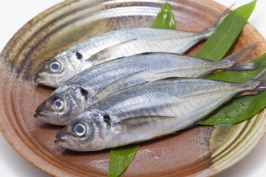 Tabağında bitkiler olan taze balık.