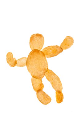 Kızarmış patates adam beyaz arka planda izole edilmiş.. 