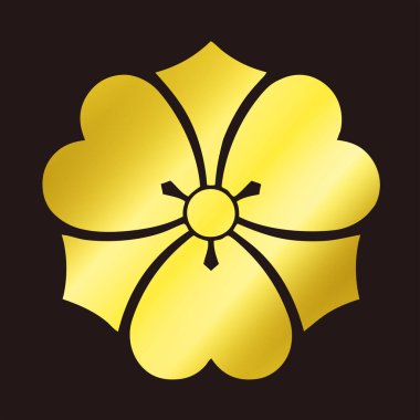 Geleneksel Japon aile arması logosu altın rengi, çiçek elementleri.