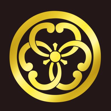 Geleneksel Japon aile arması logosu altın rengi gösteriyor