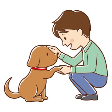 Sevimli köpek çizgi filmindeki çocuğun resmi.
