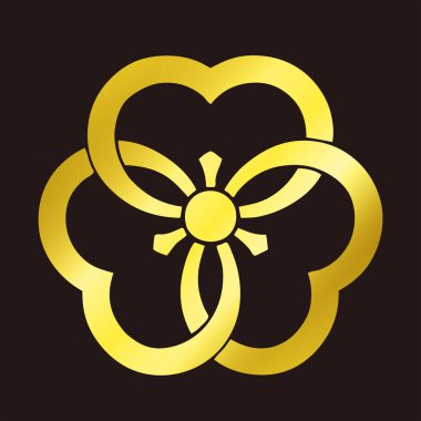 Geleneksel Japon aile arması logosu altın rengi, çiçek elementleri.